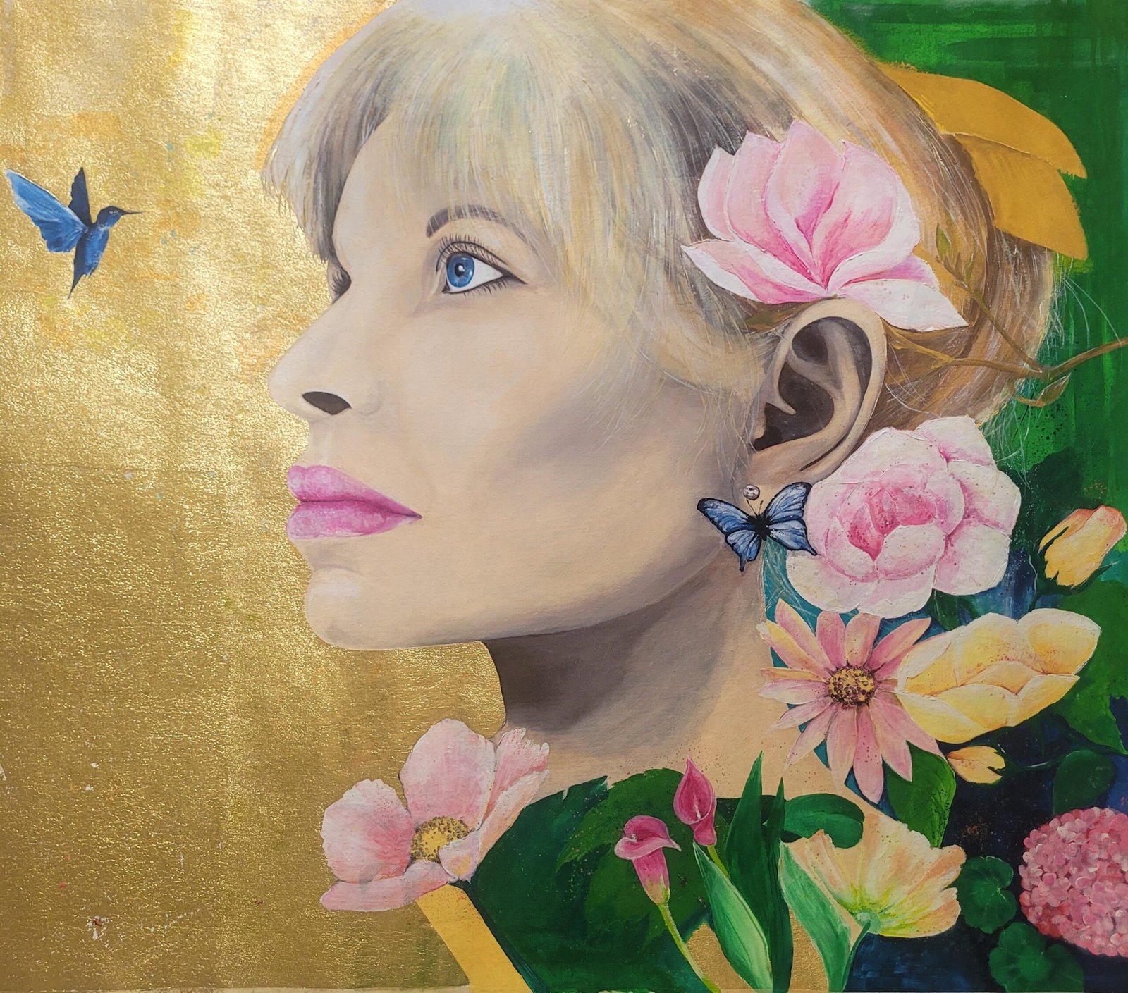 Surrealist painting with gold leaf by Frederica Henrieta Lecornu