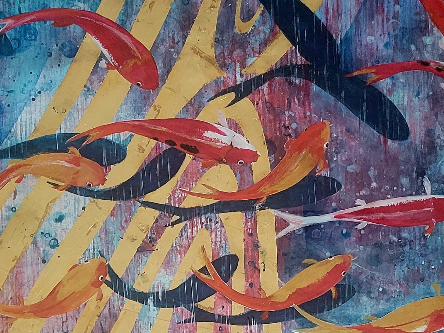 Frederica Henrieta Lecornu artwork featuring fish and geometric gold forms