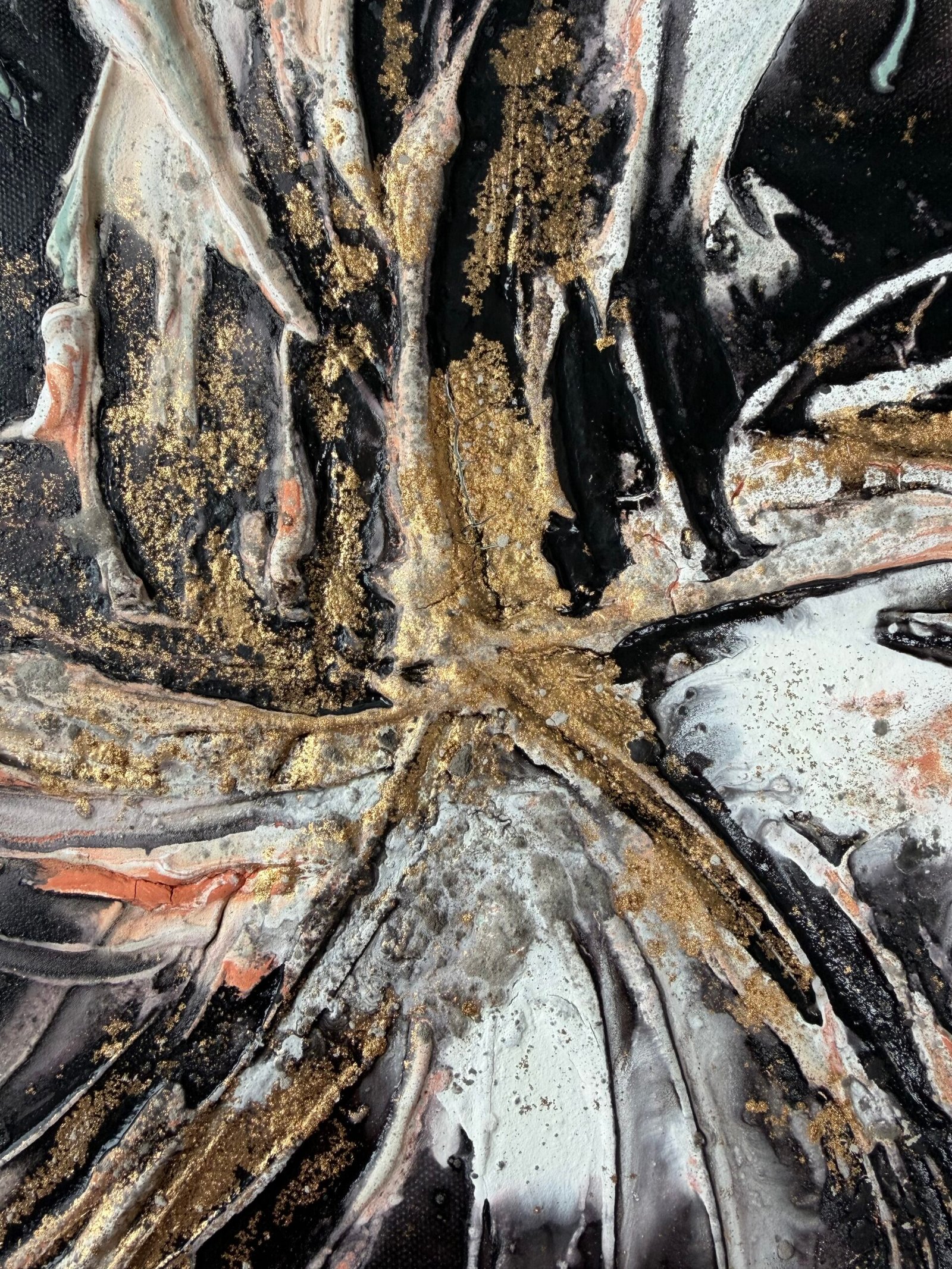 Earthy textured abstract artwork with gold by Stefanie Carola
